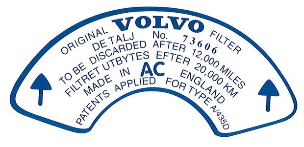 Decal Air filter Volvo B18 sport (73606) in the group Volvo / 140/164 / Miscellaneous / Decals / Decals 140 at VP Autoparts Inc. (110)