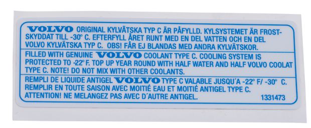 Decal radiator Coolant in the group Volvo / 940/960 / Brake system / Master brake cylinder/brake line / Control unit ABS brake 940/960 at VP Autoparts Inc. (1331473)