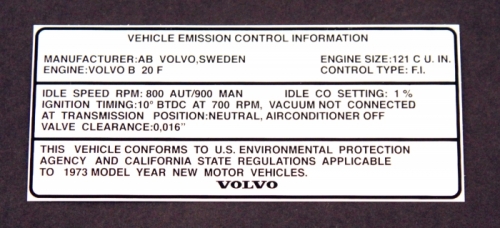 Decal Vehicle Emission 1800 1973 in the group Volvo / 1800 / Miscellaneous / Decals 1800 1961-73 at VP Autoparts Inc. (137)