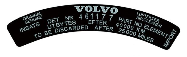 Decal Air filter B30 72-75 (461177) in the group Volvo / 140/164 / Miscellaneous / Decals / Decals 164 at VP Autoparts Inc. (163)