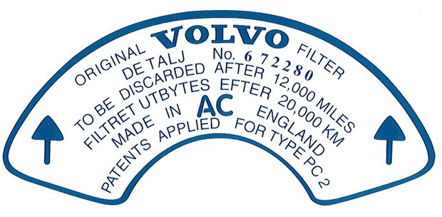 Decal Air filter B18B 672280 in the group Volvo / 140/164 / Miscellaneous / Decals / Decals 140 at VP Autoparts Inc. (186)