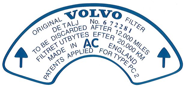 Dekal Luftfilter B18B 672281 i gruppen Volvo / 140/164 /        / Dekaler       / Dekaler 140 hos VP Autoparts Inc. (187)