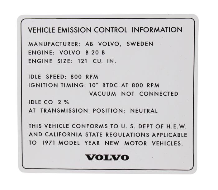 Decal emission control B20B in the group Accessories / Prints / Decals Volvo at VP Autoparts Inc. (203)