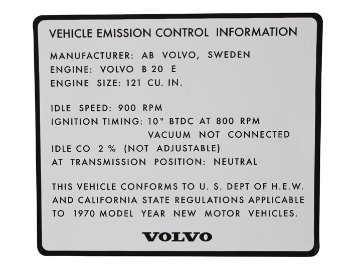 Dekal avgaskontroll B20E 1970 i gruppen Accessories / Prints / Dekaler Volvo hos VP Autoparts Inc. (204)