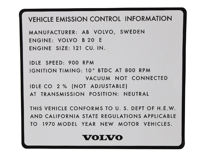 Dekal avgaskontroll B20E 1970 in the group Accessories / Prints / Decals Volvo at VP Autoparts Inc. (204)