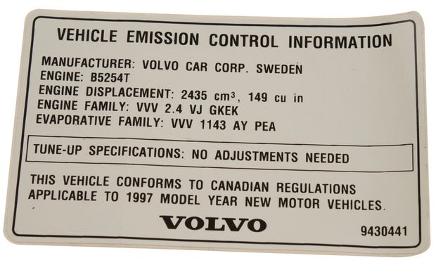 Decal Emission control Canada in the group Volvo / 850 / Miscellaneous / Decals 850 at VP Autoparts Inc. (9430441)