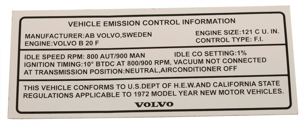 Decal Vehicle Emission 1800 1972