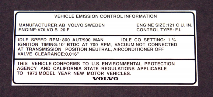 Decal Vehicle Emission 1800 1973